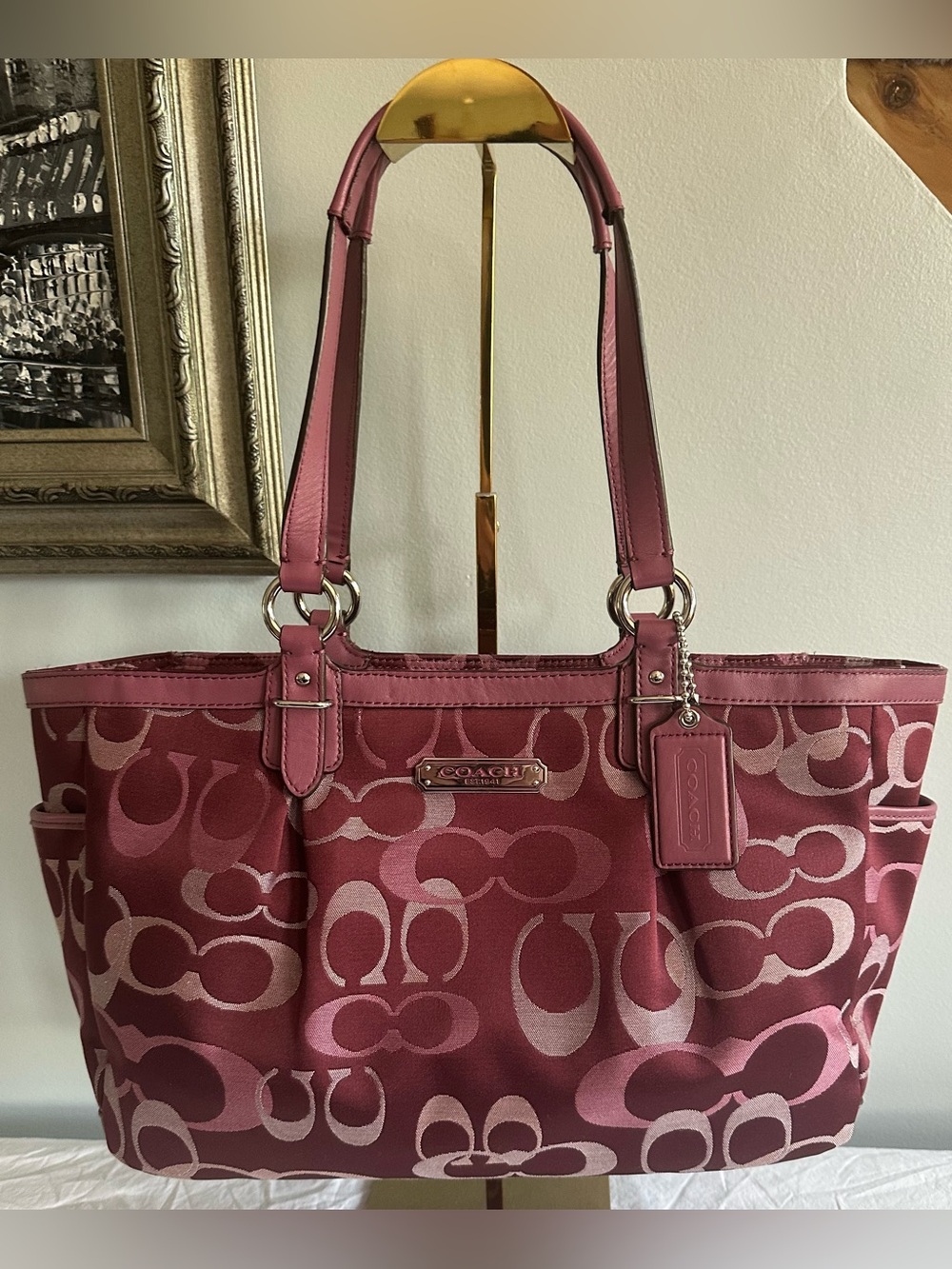 Coach Pink Gallery Optic Signature Y2K Tote
